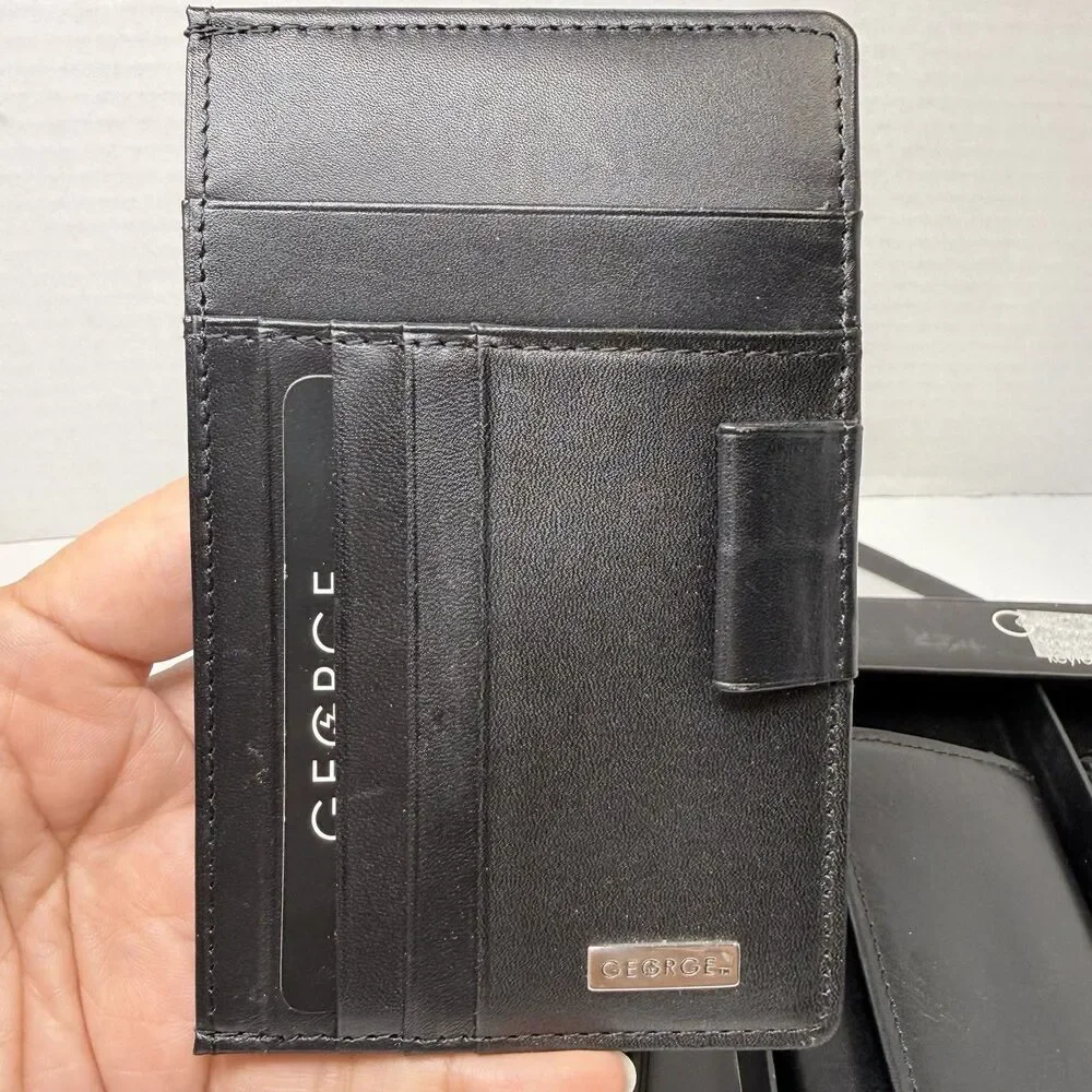 GEORGE Genuine Leather Note Pad Cardholder Key Case Braided Keyfob Gift Set New